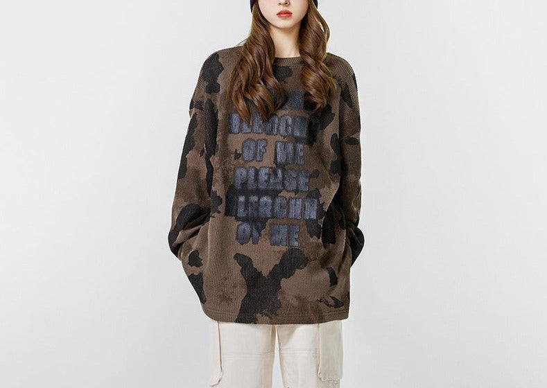 Camouflage round neck sweater women's loose fit