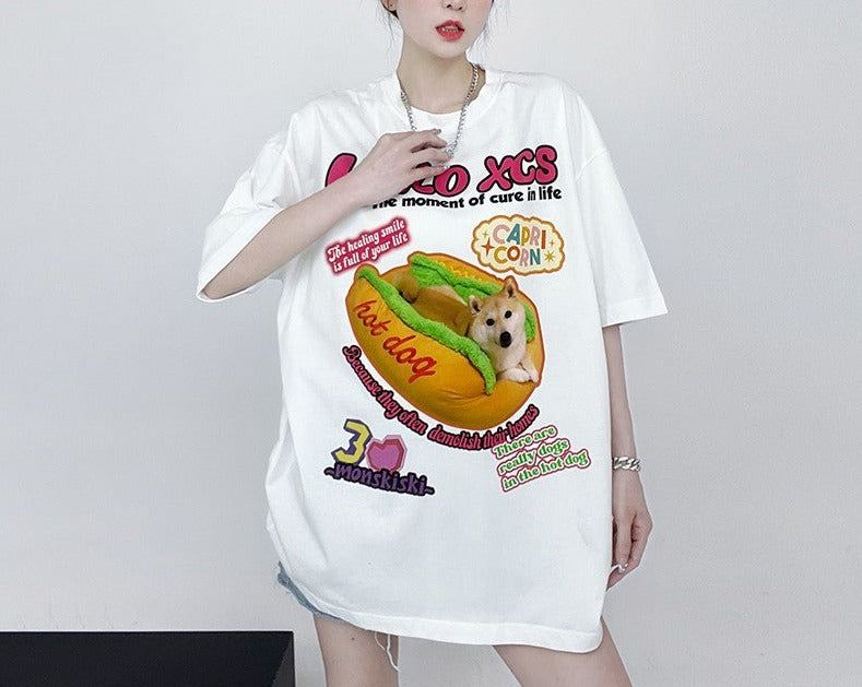 Hot Dog Trendy Retro Unisex Fun Oversize T-shirt