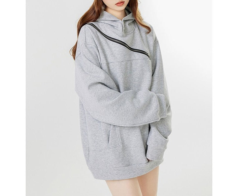 High Diagonal Zipper Unisex Hoodies