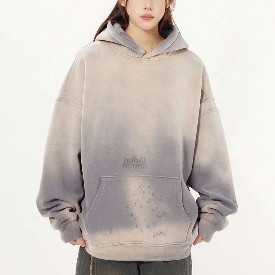 Worn Out Vintage Spray Washed Unisex Scrolled Edge Hoodies