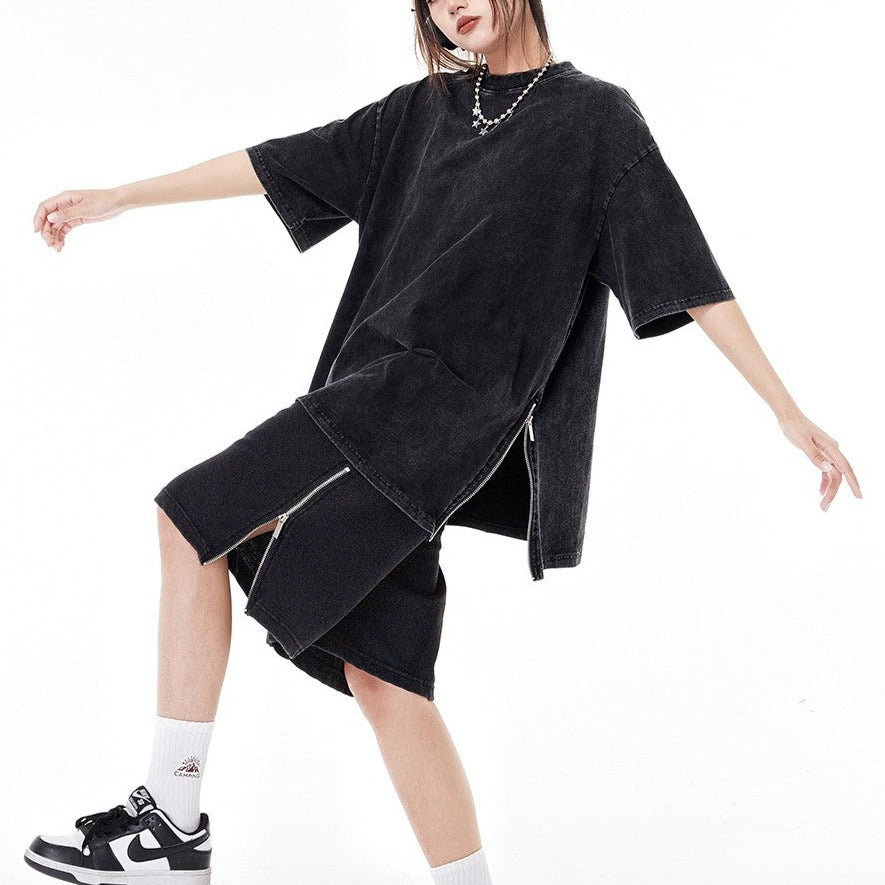 Side zipper two-piece set unisex oversize loose fit