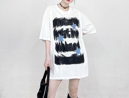 Original Personalized Smear Letter Round Neck T-shirt Oversize