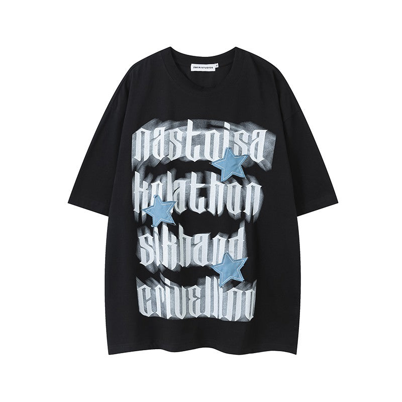 Original Personalized Smear Letter Round Neck T-shirt Oversize