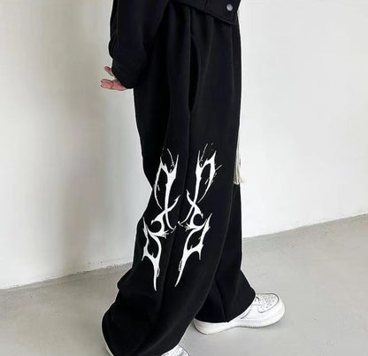 Side graphic loose fitting wide leg joggerpants pants