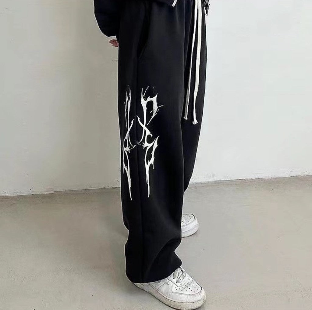 Side graphic loose fitting wide leg joggerpants pants