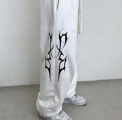 Side graphic loose fitting wide leg joggerpants pants