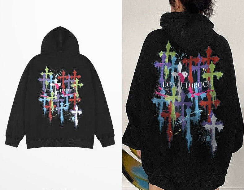 Ink oversize cross star hooded sweatshirt