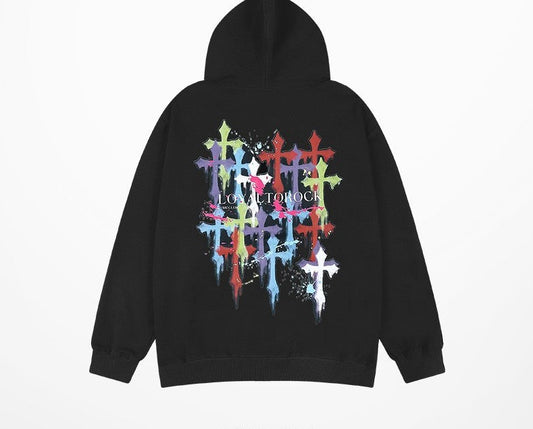 Ink oversize cross star hooded sweatshirt