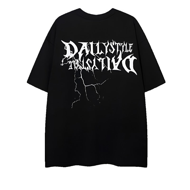 Daily dark print short sleeved loose unisex T-shirt