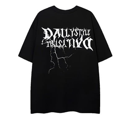 Daily dark print short sleeved loose unisex T-shirt