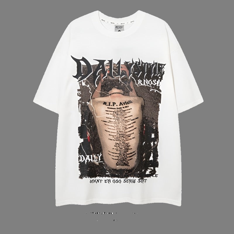 Daily dark print short sleeved loose unisex T-shirt