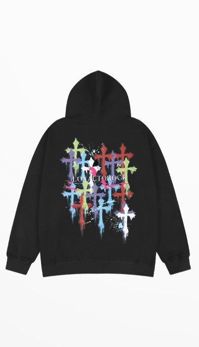 Ink oversize cross star hooded sweatshirt