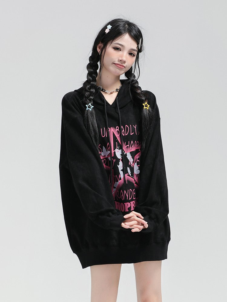 Hoodies Chic Star Graffiti Pullover Women's Loose Fit