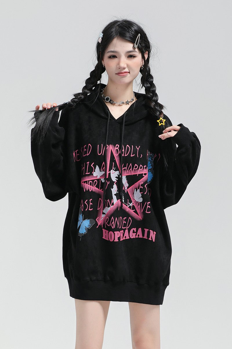 Hoodies Chic Star Graffiti Pullover Women's Loose Fit