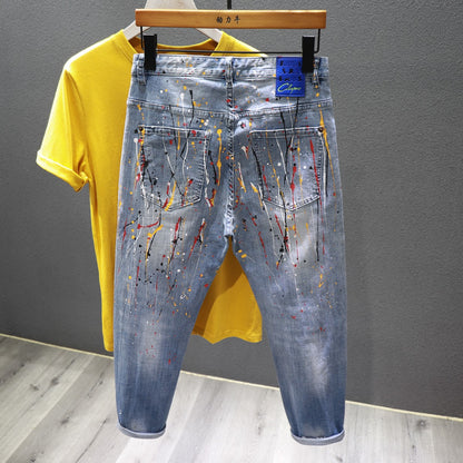 Men distressed patch jeans