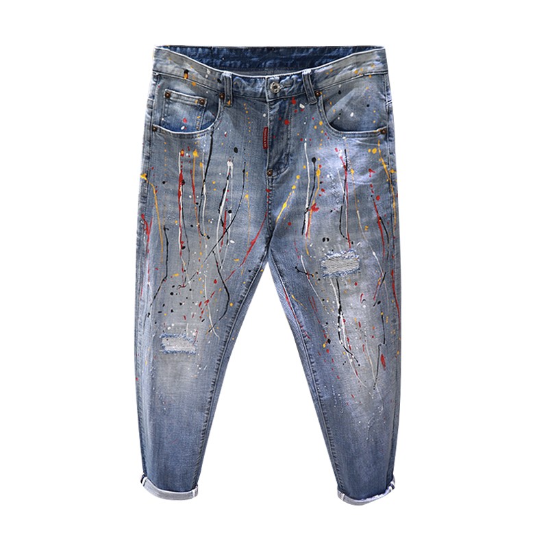 Men distressed patch jeans