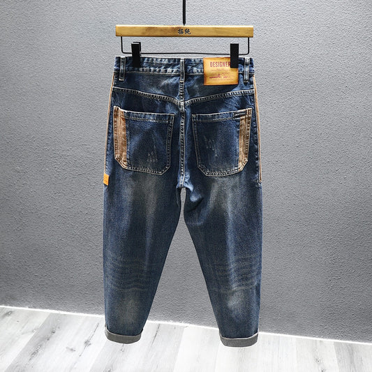 Fashion patchwork slightly loose jeans pants