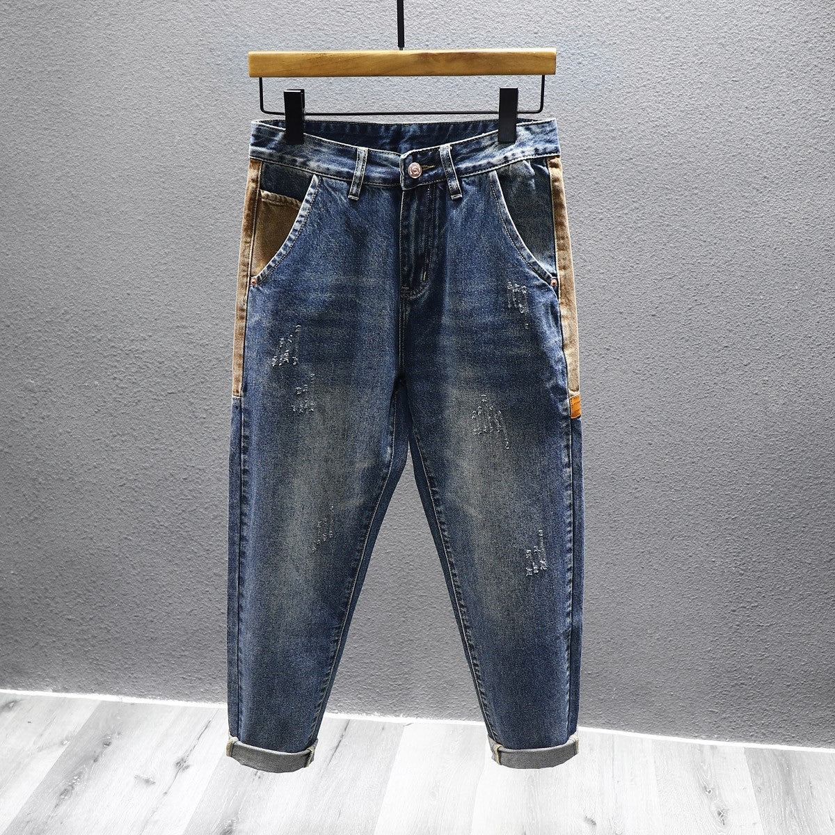 Fashion patchwork slightly loose jeans pants