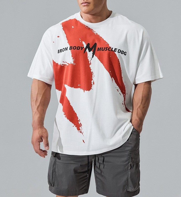 Large color splash M t-shirt for men fitness tops