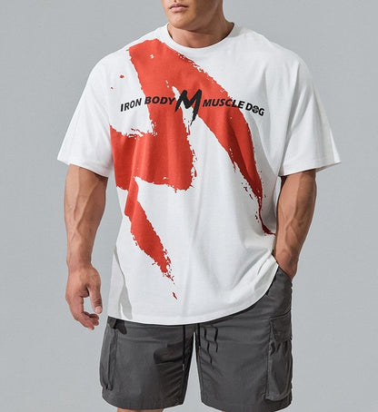 Large color splash M t-shirt for men fitness tops