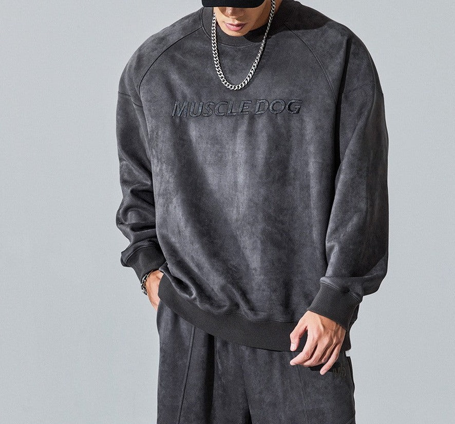 Round neck sweatshirt men's suede loose fitness wear