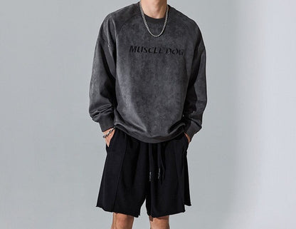 Round neck sweatshirt men's suede loose fitness wear