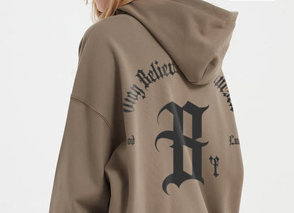 Brown oversize Hoodies B letter unisex