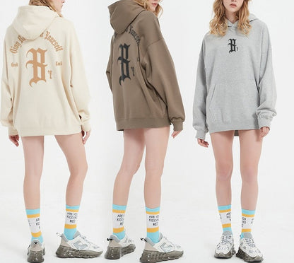 Brown oversize Hoodies B letter unisex