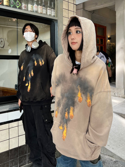 Blazing fire washe distressed unisex hoodies