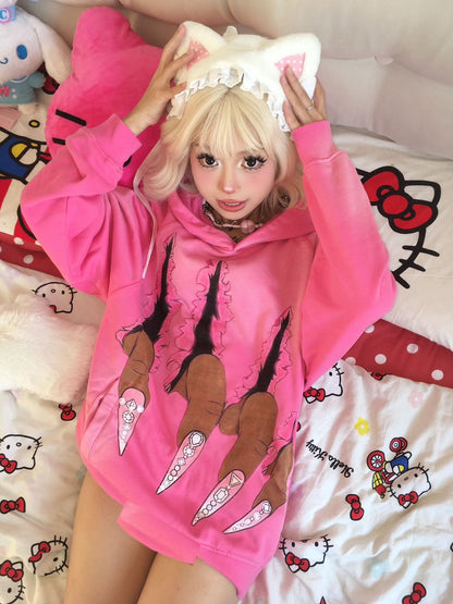 Barbie pink heavy washed hooded  unisex sweatshirt