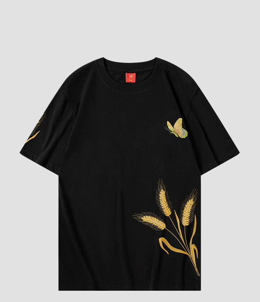 Golden butterfly embroidery short-sleeved T-shirt Unisex