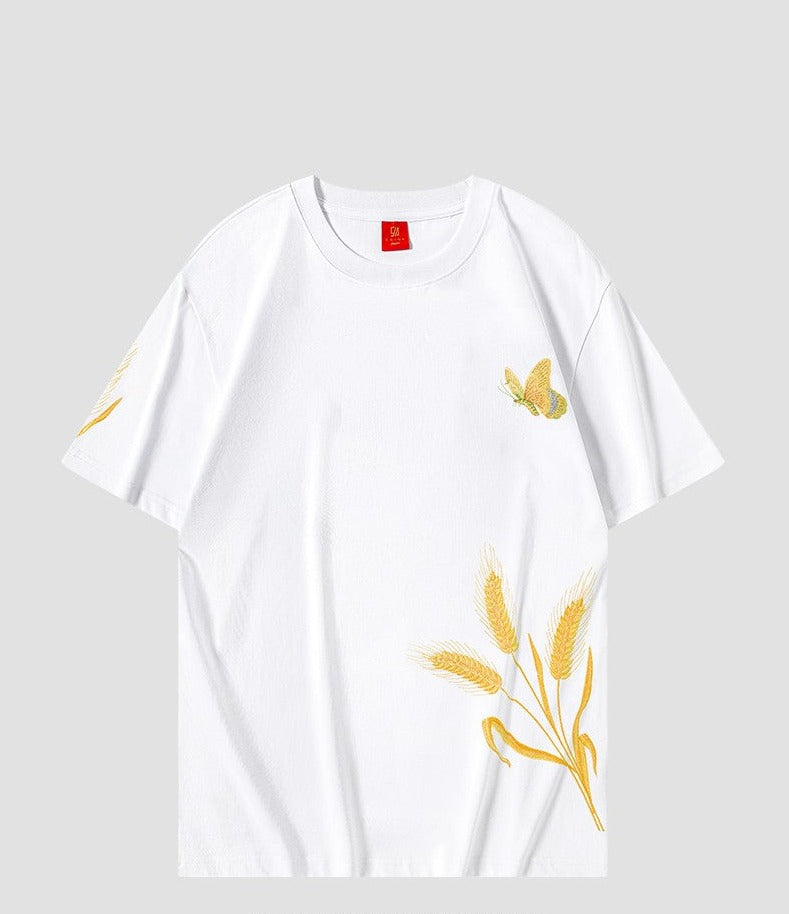 Golden butterfly embroidery short-sleeved T-shirt Unisex