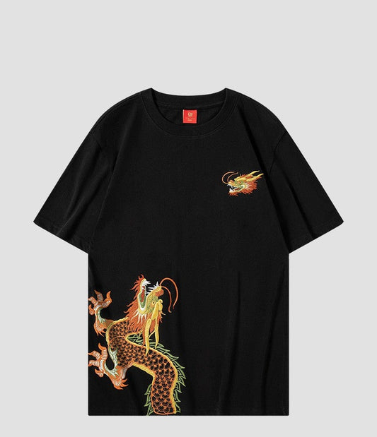 Dragon pattern embroidery pure cotton short-sleeved T-shirt
