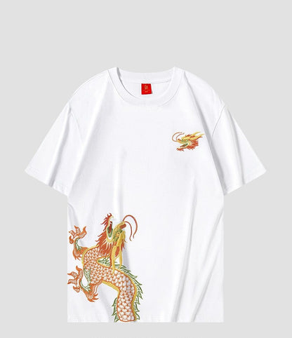 Dragon pattern embroidery pure cotton short-sleeved T-shirt