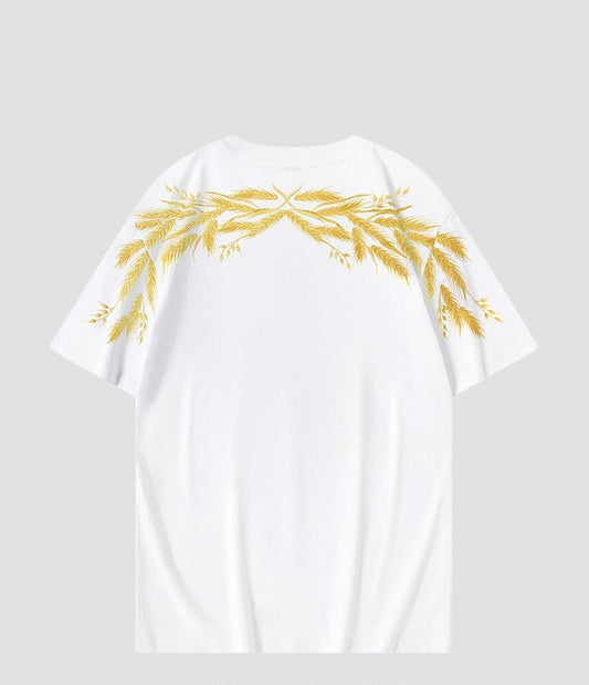 Wheat embroidery unisex T-shirt large size