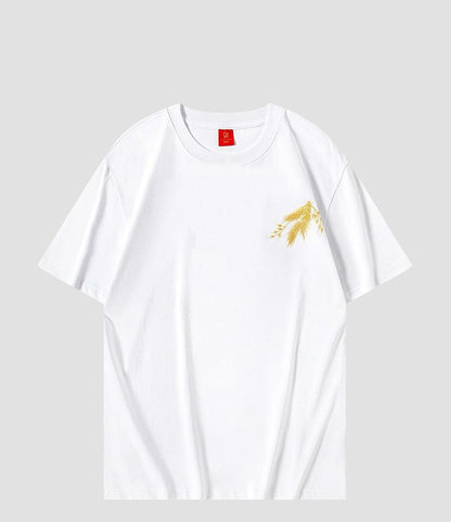 Wheat embroidery unisex T-shirt large size