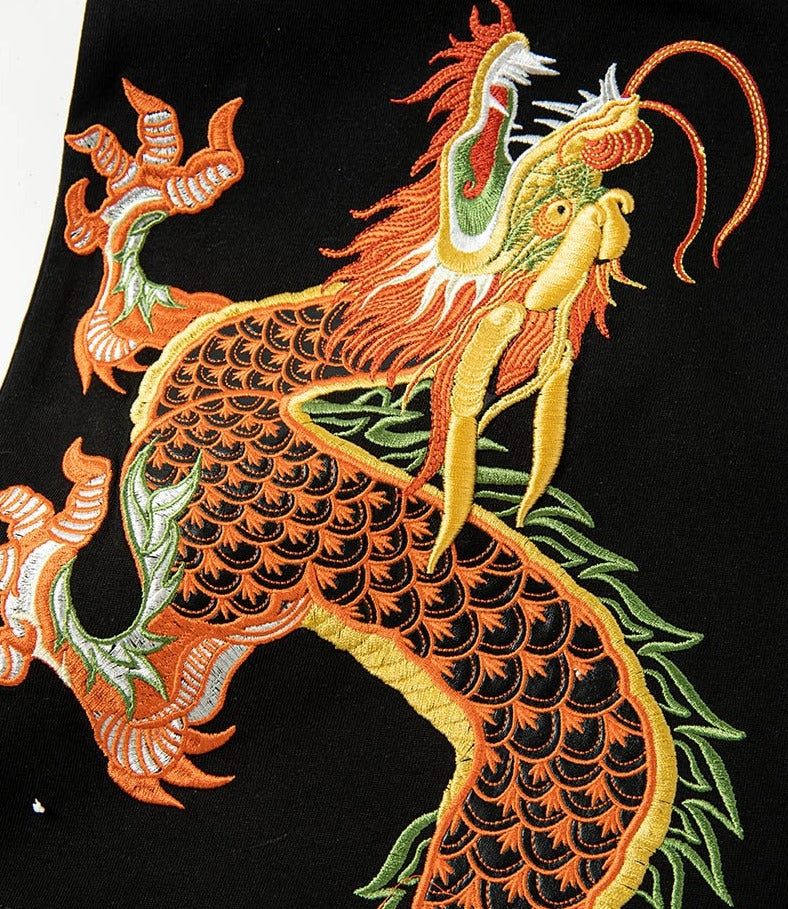 Dragon pattern embroidery pure cotton short-sleeved T-shirt