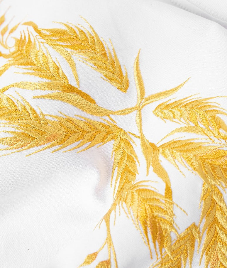 Wheat embroidery unisex T-shirt large size