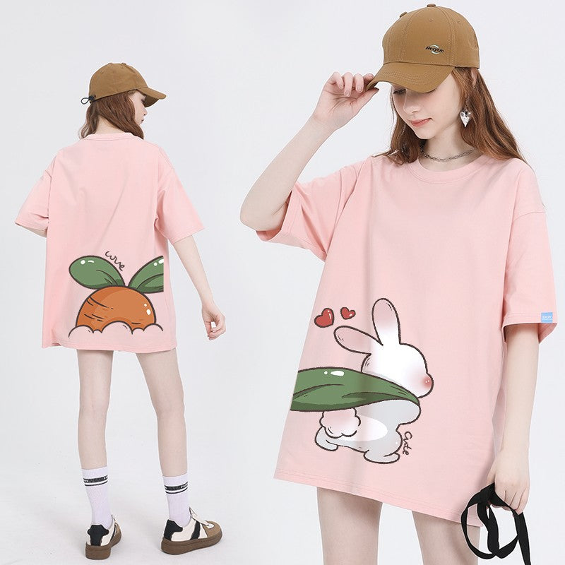 Rabbit Unisex short-sleeved summer wear pure cotton T-shirt