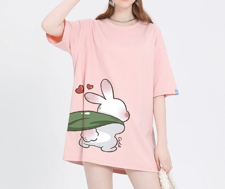 Rabbit Unisex short-sleeved summer wear pure cotton T-shirt