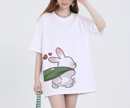 Rabbit Unisex short-sleeved summer wear pure cotton T-shirt