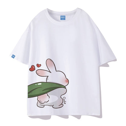 Rabbit Unisex short-sleeved summer wear pure cotton T-shirt