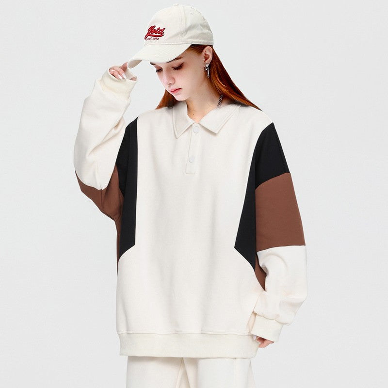 Lapel sweatshirt polo collar unisex long-sleeved  tops