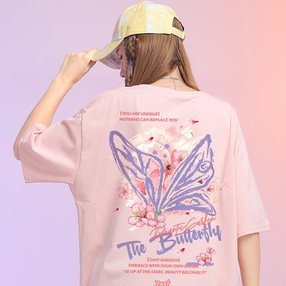 Original design loose half-sleeved butterfly T-shirt