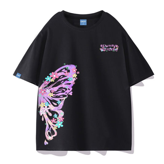 Butterfly print t-shirt for women loose half sleeve trendy