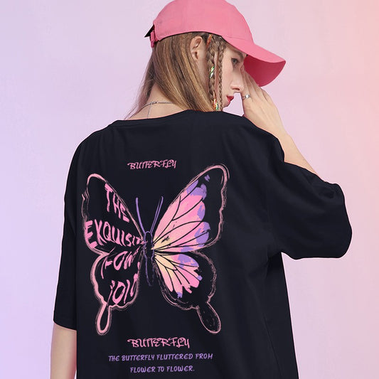 Butterfly pattern t-shirt pure cotton loose fit