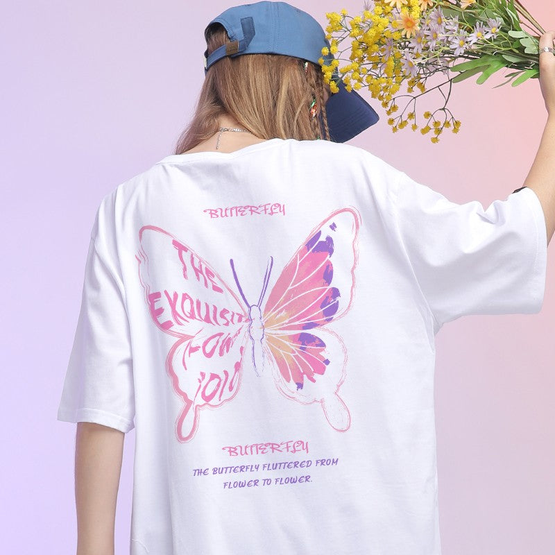 Butterfly pattern t-shirt pure cotton loose fit