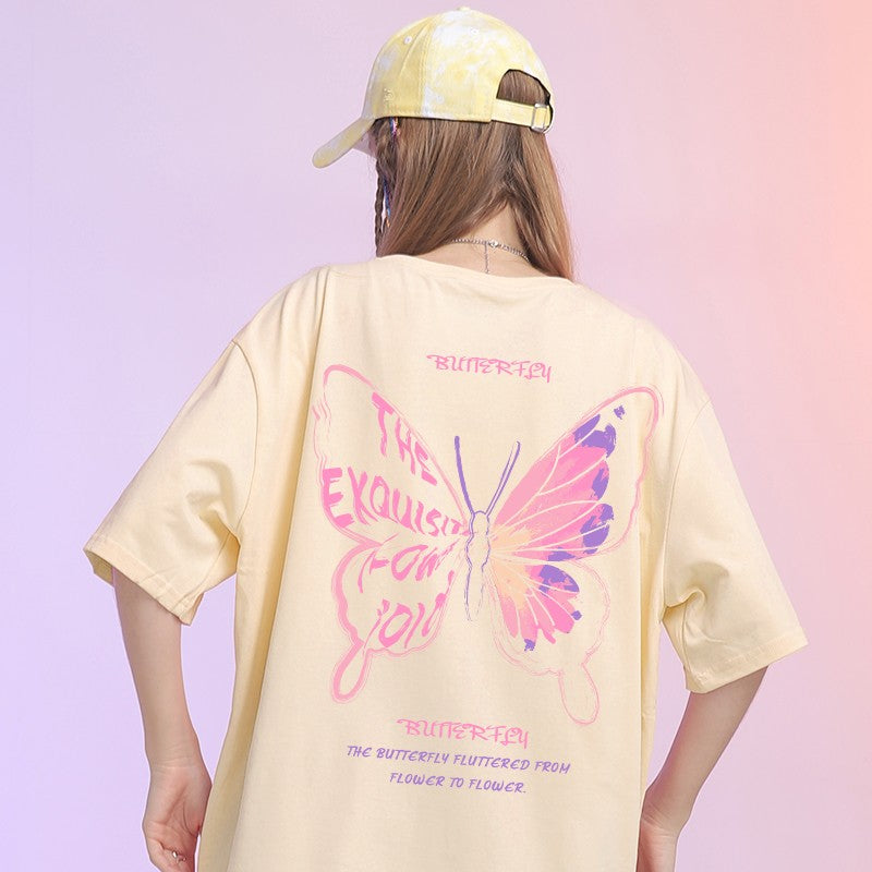 Butterfly pattern t-shirt pure cotton loose fit