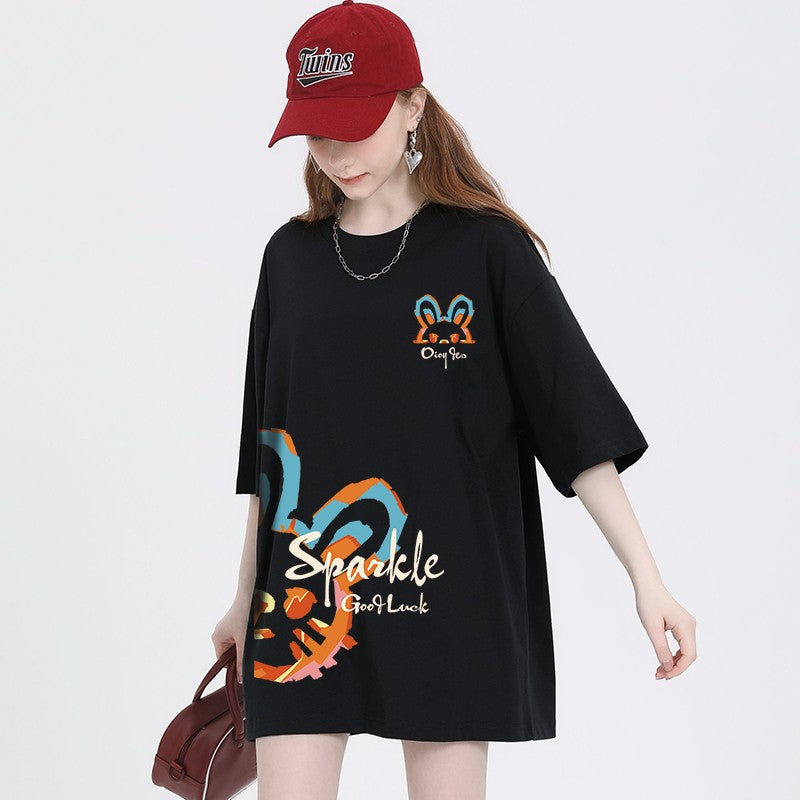 Rabbit short-sleeved T-shirt cotton loose fit