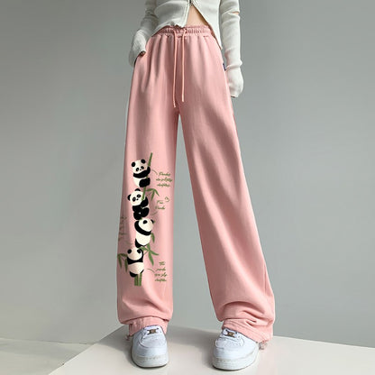 Women panda print sweatpants spring loose wide leg pants sports pants